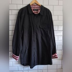 Tranquility Mayhem Mens Black Long Sleeve Button Down Front Casual Dress Shirt P